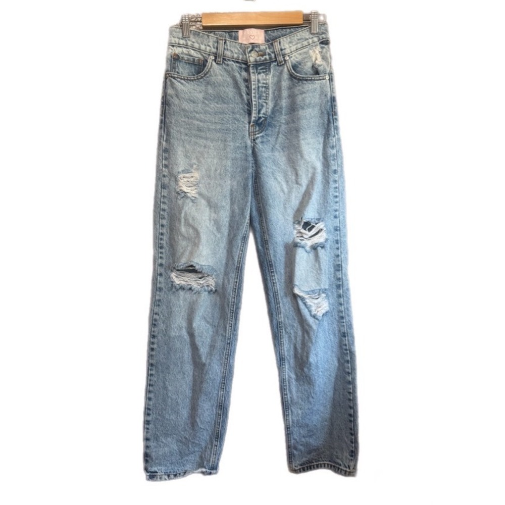 Revice Denim Straight Leg Jeans Womens 25 Light Blue Excellent Distressed Acid